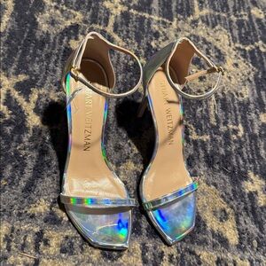 Stuart Weitzman  iridescent Silver Patent leather Ankle strap size 10